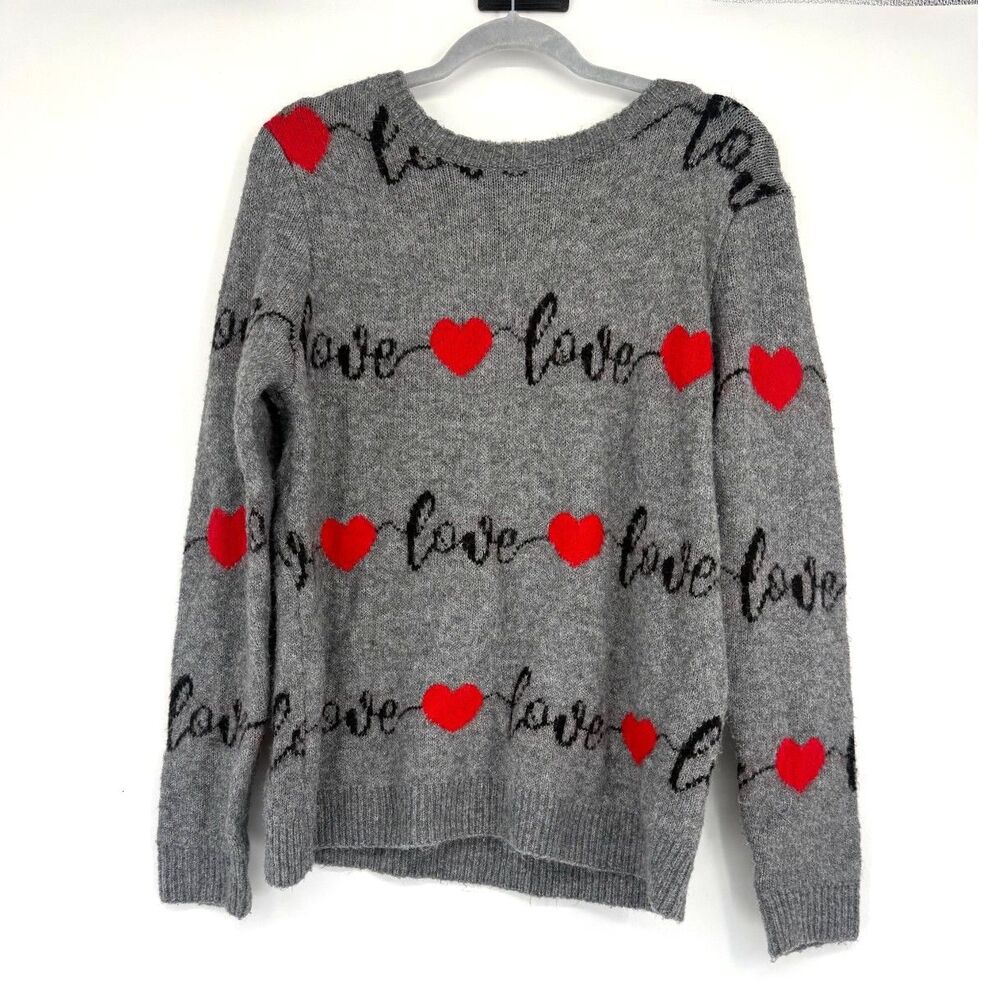 Cupcakes and Cashmere Cozy Gray Love Sweater Size L